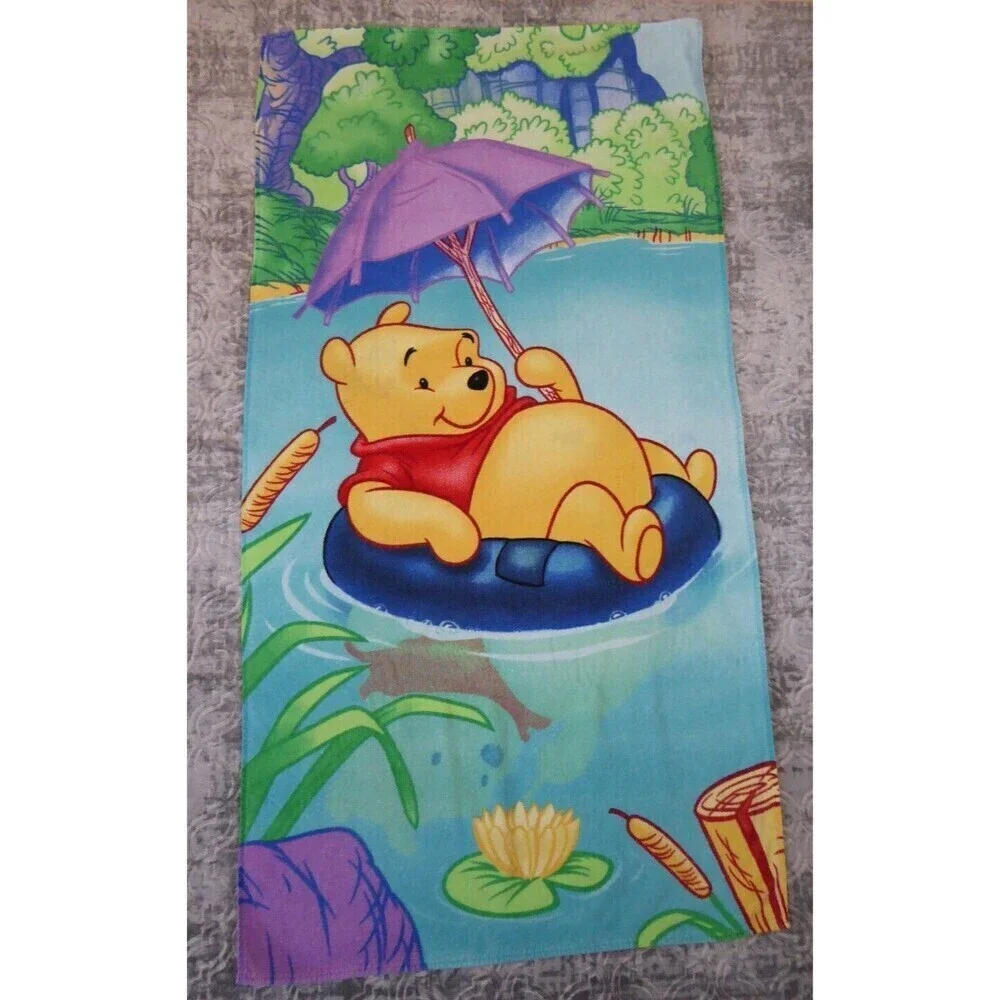 Vintage Disney Winnie The Pooh Beach Towel Float Lazy River Blue Umbrella 29x52
